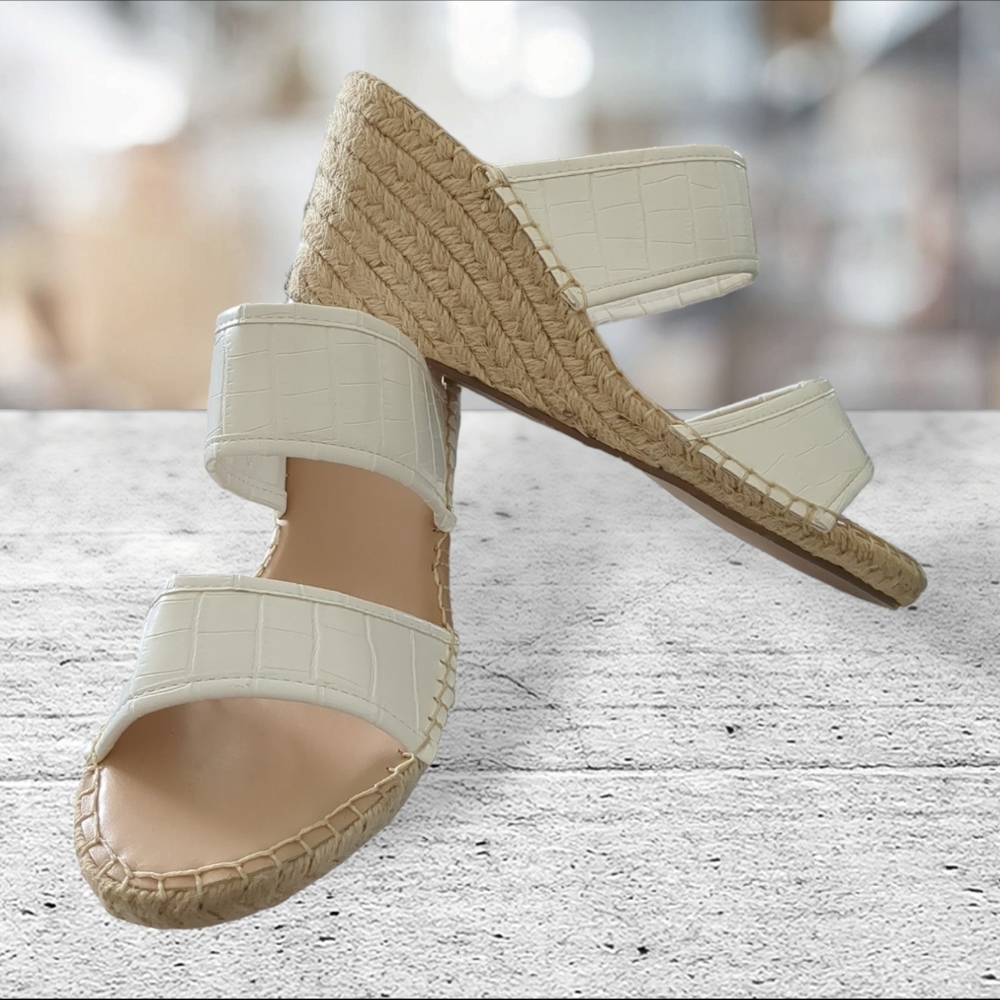 Just fab slides Faux white croc double strap wedge shoes size 10